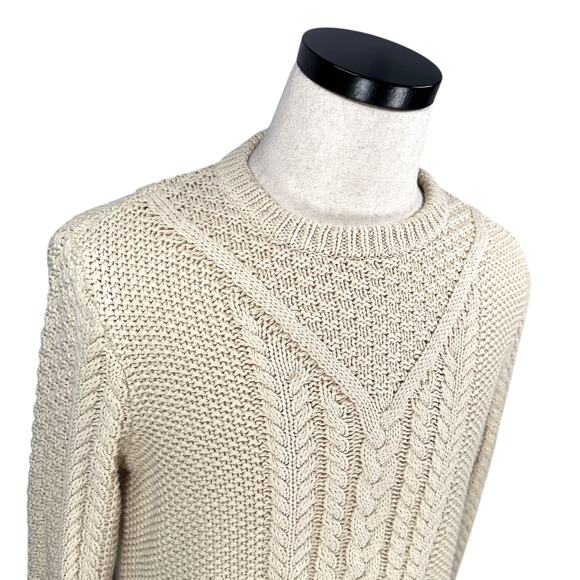 LL Bean Signature Fisherman Sweater Women’s Medium Cream Cotton Knitted Pullover - Picture 3 of 10